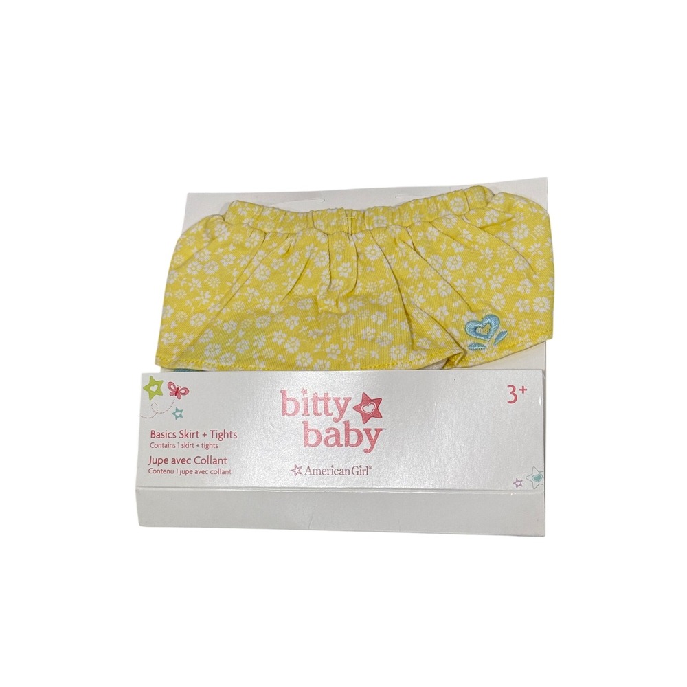 American Girl Bitty Baby Basics Yellow Floral Skirt and Tights Set
